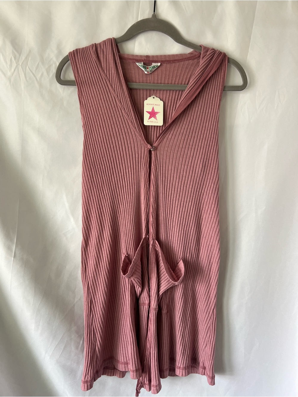 NWT Women’s HARD TAIL Ribbed Pink* Hooded Fairy Long Vest